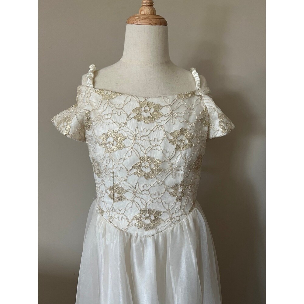 1950s Vintage Handmade Gold & Cream Girls Bridal Flower Girl Gown Dress sz 4-8 - Picture 6 of 6